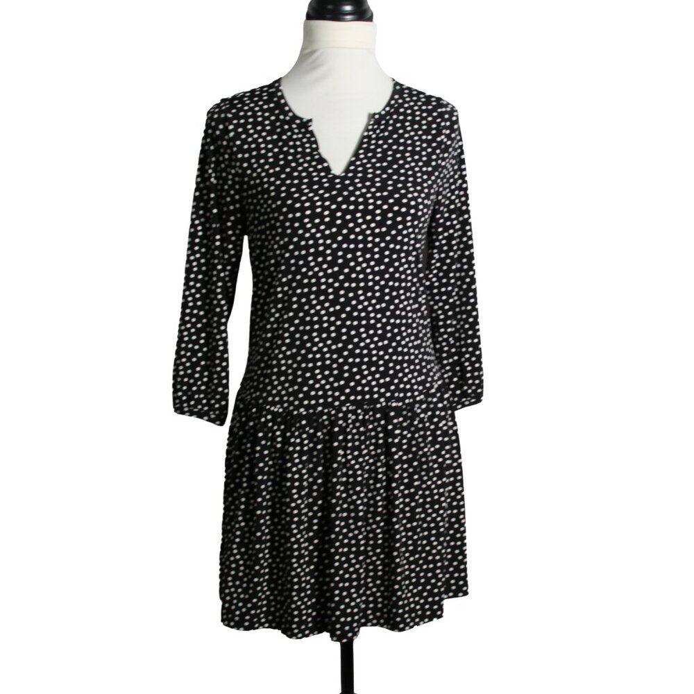 Banana Republic Polka Dot Drop Waist Dress Small Black White Retro Flapper Style